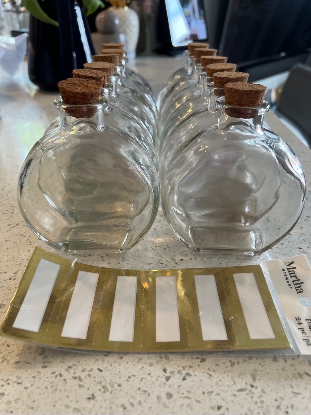 Set of Clear Round Glass Bottles with Cork Stoppers
